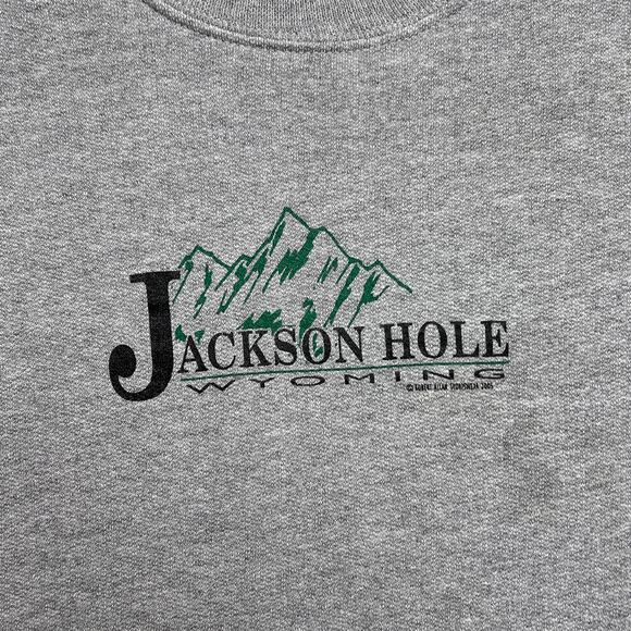 Vintage Y2K Jackson Hole Wyoming Crewneck Sweatshirt Gray Jerzees Travel Outdoor - Picture 2 of 5
